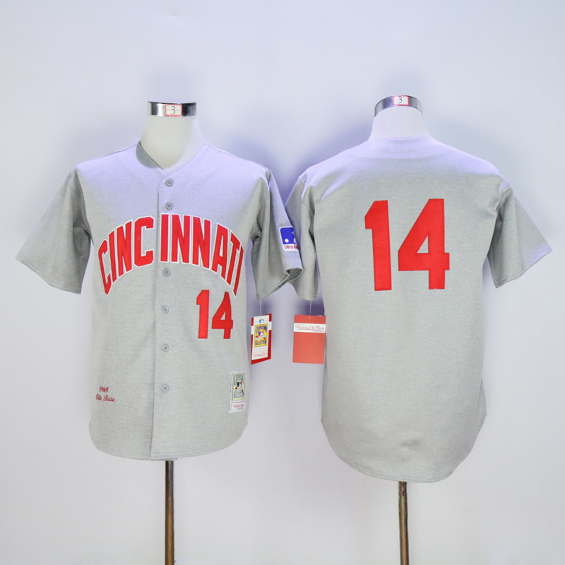 Men MLB Cincinnati Reds 14 Rose Grey throwback 1969 jerseys
